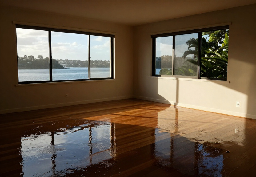 Flooded living room in Petersham before restoration